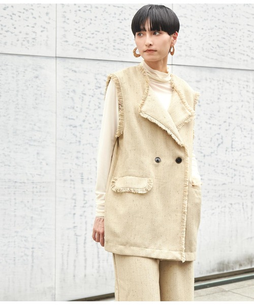 Settimissimo（セッティミッシモ）の「ツイードフリンジパイピングジレ（ベスト・レディース・ブラック/ベージュ・FREE）」の13枚目の写真