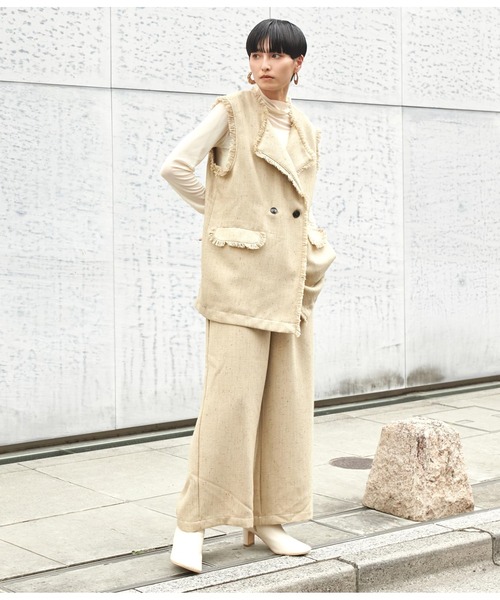 Settimissimo（セッティミッシモ）の「ツイードフリンジパイピングジレ（ベスト・レディース・ブラック/ベージュ・FREE）」の16枚目の写真