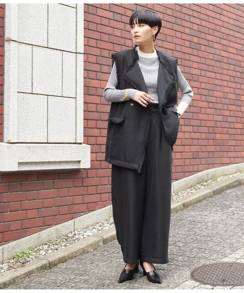 Settimissimo（セッティミッシモ）の「ツイードフリンジパイピングジレ（ベスト・レディース・ブラック/ベージュ・FREE）」の7枚目の写真