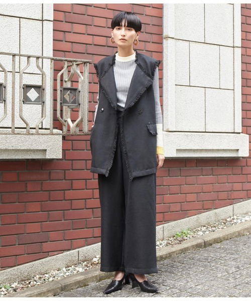 Settimissimo（セッティミッシモ）の「ツイードフリンジパイピングジレ（ベスト・レディース・ブラック/ベージュ・FREE）」の8枚目の写真