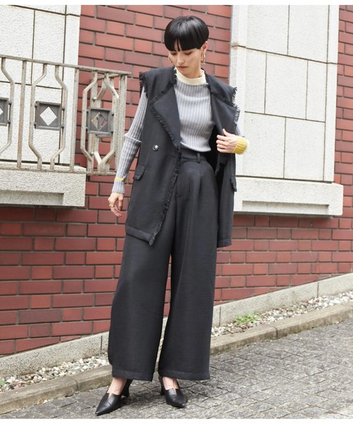 Settimissimo（セッティミッシモ）の「ツイードフリンジパイピングジレ（ベスト・レディース・ブラック/ベージュ・FREE）」の9枚目の写真