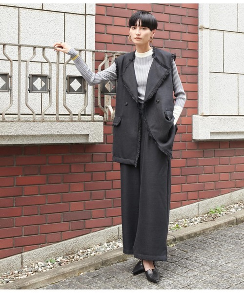 Settimissimo（セッティミッシモ）の「ツイードフリンジパイピングジレ（ベスト・レディース・ブラック/ベージュ・FREE）」の10枚目の写真