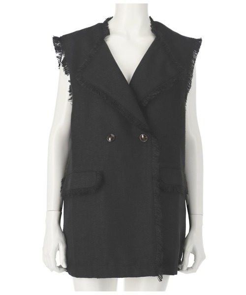 Settimissimo（セッティミッシモ）の「ツイードフリンジパイピングジレ（ベスト・レディース・ブラック/ベージュ・FREE）」の18枚目の写真