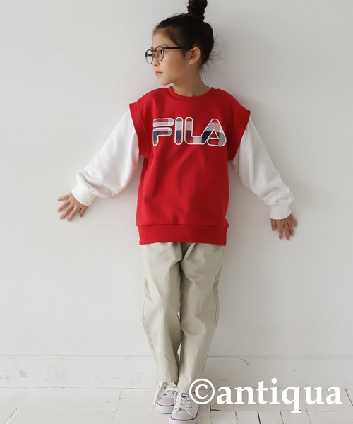 antiqua(アンティカ)の「FILAロゴ入り重ね着風スウェット(スウェット・キッズ・レッド・130/160/150/140)」の2枚目の写真