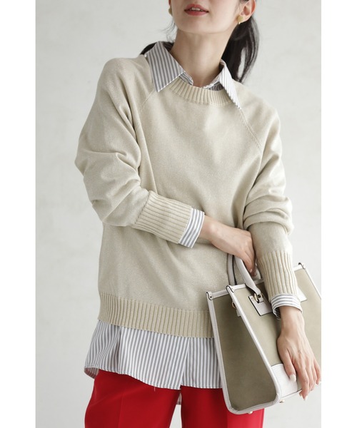 cawaii(カワイイ)の「華やぐ煌めきラメ クルーネックニット Back to BASICS(ニット/セーター・レディース・ベージュ/グレー・FREE)」の4枚目の写真