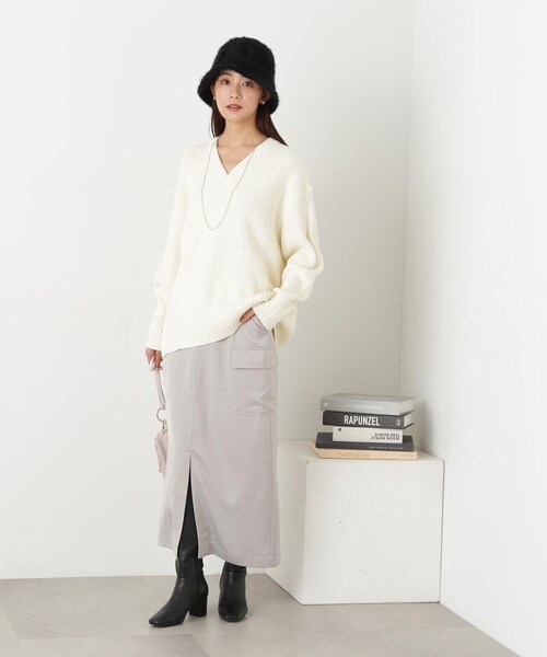 N.（N. Natural Beauty Basic）（エヌエヌナチュラルビューティーベーシック）の「サテンアウトポケットスカート（スカート・レディース・ネイビー/グレー・MEDIUM）」の6枚目の写真