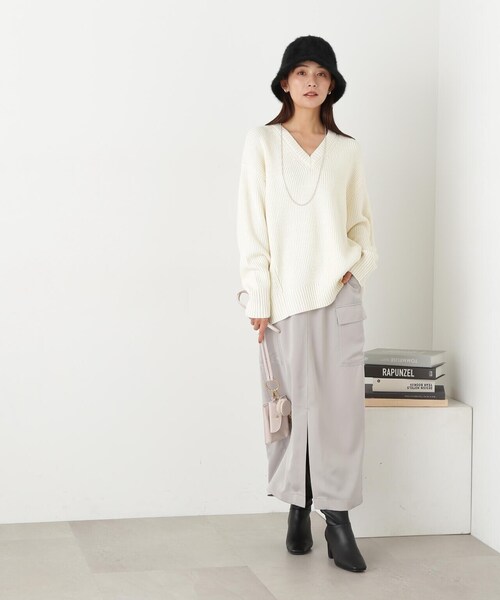 N.（N. Natural Beauty Basic）（エヌエヌナチュラルビューティーベーシック）の「サテンアウトポケットスカート（スカート・レディース・ネイビー/グレー・MEDIUM）」の7枚目の写真