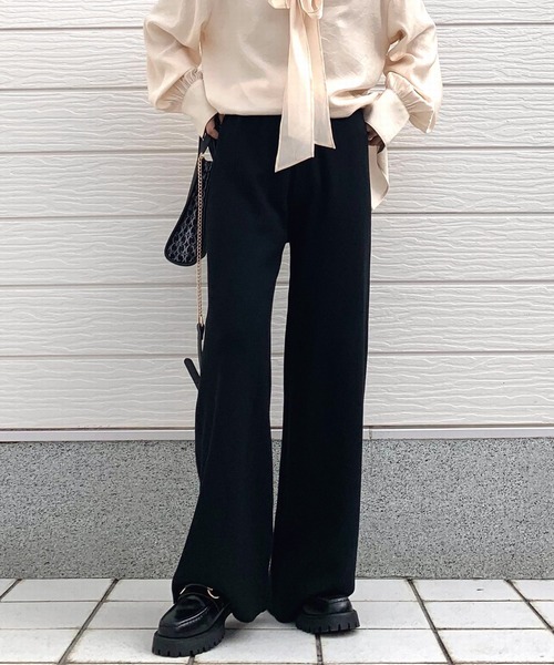 Q(キュー)の「ニットパンツ(その他パンツ・レディース・ライトグレー/ブラック・MEDIUM)」の2枚目の写真