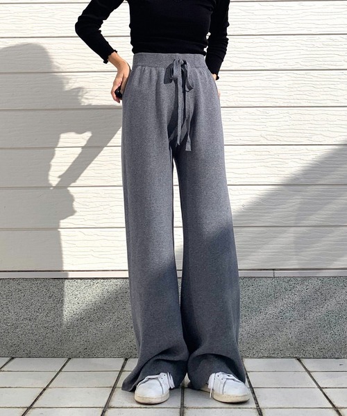 Q(キュー)の「ニットパンツ(その他パンツ・レディース・ライトグレー/ブラック・MEDIUM)」の3枚目の写真