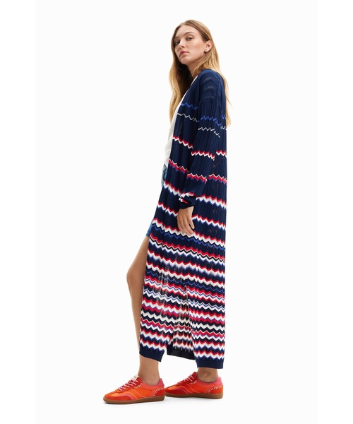 デシグアル Desigual 波模様 ミディカーディガン （ブルー） デシグアル Desigual 波模様 ミディカーディガン （ブルー