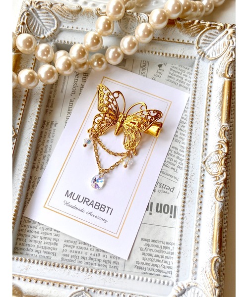 MUURABBTI】蝶々とスワロフスキーのヘアクリップ(MA)（バレッタ