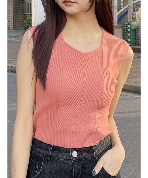 MURUA（ムルーア）の「バックオープンリブコルセットニット（ニット/セーター・レディース・ブルー/グリーン/ベージュ/ブラック/オレンジ/ホワイト・FREE）」の6枚目の写真