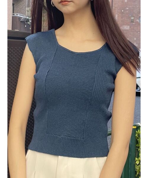 MURUA（ムルーア）の「バックオープンリブコルセットニット（ニット/セーター・レディース・ブルー/グリーン/ベージュ/ブラック/オレンジ/ホワイト・FREE）」の5枚目の写真