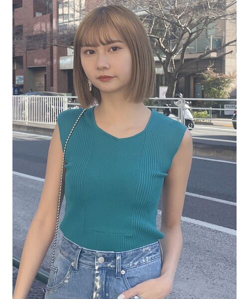 MURUA（ムルーア）の「バックオープンリブコルセットニット（ニット/セーター・レディース・ブルー/グリーン/ベージュ/ブラック/オレンジ/ホワイト・FREE）」の13枚目の写真