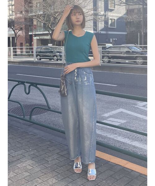 MURUA（ムルーア）の「バックオープンリブコルセットニット（ニット/セーター・レディース・ブルー/グリーン/ベージュ/ブラック/オレンジ/ホワイト・FREE）」の15枚目の写真