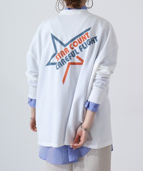 FUNALIVE(ファンアライブ)の「Printed fleece sweatshirt / プリント裏毛スウェットトレーナー unisex(スウェット・メンズ・モカ/ベージュ/ミント/ネイビー系1/ライトグリーン/ベージュ系/カーキ/オートミール/ホワイト系/ブルー・XL/M/L)」の2枚目の写真