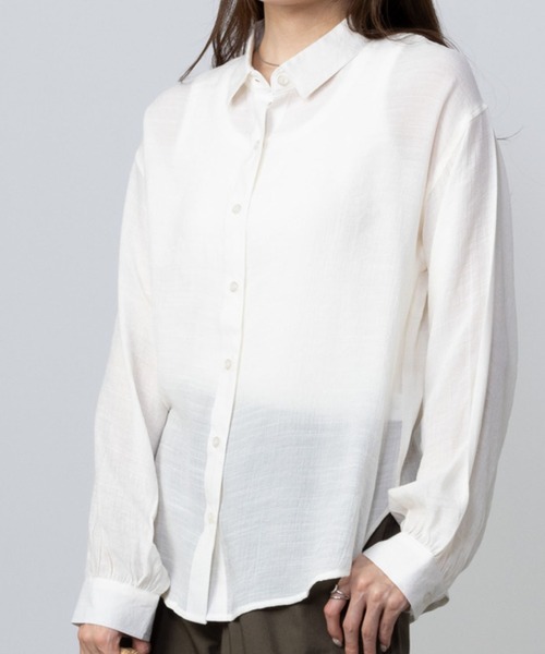 NAVY(ネイビー)の「NAVY スラブベーシック前開きセミシアーシャツ(シャツ/ブラウス・レディース・ブルー系その他/ホワイト/ホワイト×ブルー・M/L/S/XL)」の3枚目の写真