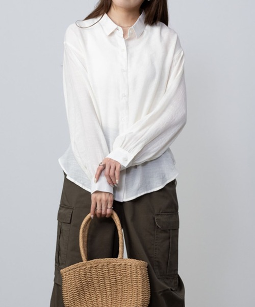 NAVY(ネイビー)の「NAVY スラブベーシック前開きセミシアーシャツ(シャツ/ブラウス・レディース・ブルー系その他/ホワイト/ホワイト×ブルー・M/L/S/XL)」の5枚目の写真