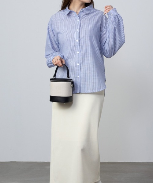 NAVY(ネイビー)の「NAVY スラブベーシック前開きセミシアーシャツ(シャツ/ブラウス・レディース・ブルー系その他/ホワイト/ホワイト×ブルー・M/L/S/XL)」の9枚目の写真