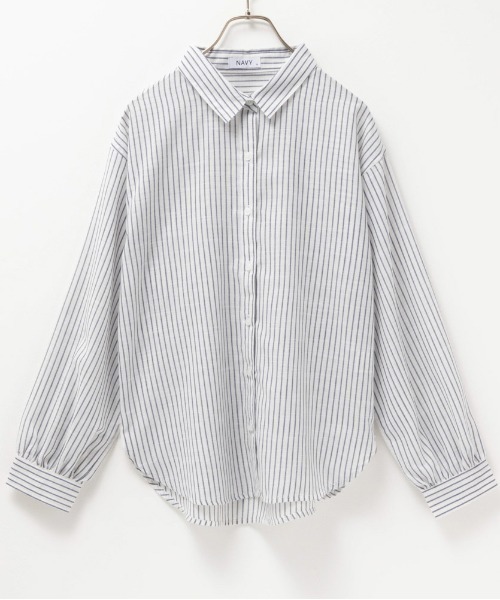 NAVY(ネイビー)の「NAVY スラブベーシック前開きセミシアーシャツ(シャツ/ブラウス・レディース・ブルー系その他/ホワイト/ホワイト×ブルー・M/L/S/XL)」の8枚目の写真
