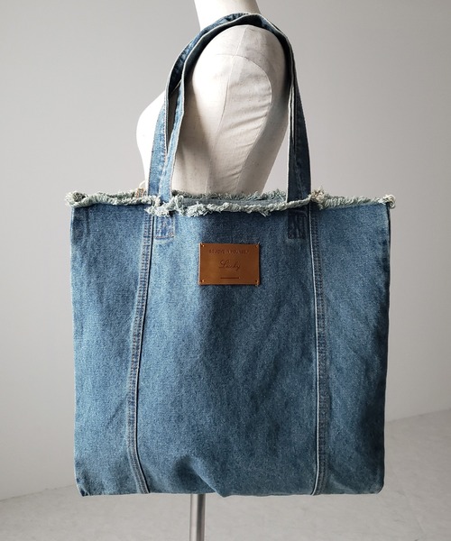 me+em select（ミームセレクト）の「※※【 ２color 】レザータグスクエアダメージデニムトートバッグ（トートバッグ・レディース・ブラック/ブルー・FREE）」の14枚目の写真