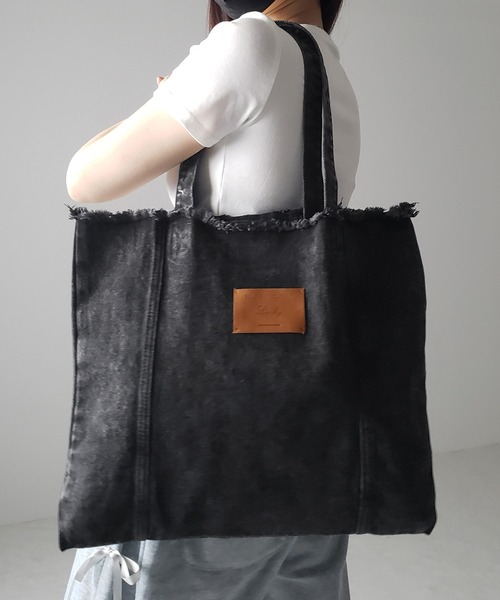 me+em select（ミームセレクト）の「※※【 ２color 】レザータグスクエアダメージデニムトートバッグ（トートバッグ・レディース・ブラック/ブルー・FREE）」の20枚目の写真