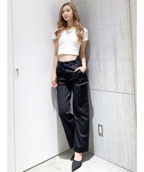 GYDA（ジェイダ）の「SIDE RIPPED GYDAラインワイドパンツ（その他パンツ・レディース・ブラック/ベージュ・MEDIUM/SMALL）」の5枚目の写真