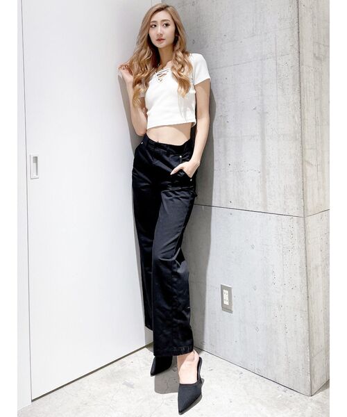 GYDA（ジェイダ）の「SIDE RIPPED GYDAラインワイドパンツ（その他パンツ・レディース・ブラック/ベージュ・MEDIUM/SMALL）」の6枚目の写真