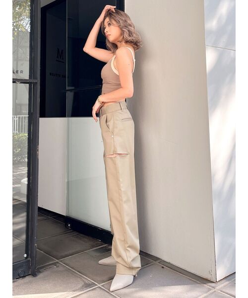 GYDA（ジェイダ）の「SIDE RIPPED GYDAラインワイドパンツ（その他パンツ・レディース・ブラック/ベージュ・MEDIUM/SMALL）」の10枚目の写真