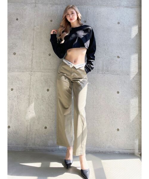 GYDA（ジェイダ）の「SIDE RIPPED GYDAラインワイドパンツ（その他パンツ・レディース・ブラック/ベージュ・MEDIUM/SMALL）」の12枚目の写真