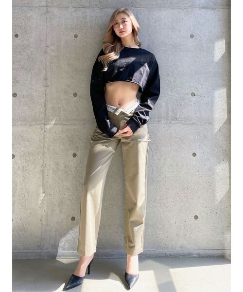 GYDA（ジェイダ）の「SIDE RIPPED GYDAラインワイドパンツ（その他パンツ・レディース・ブラック/ベージュ・MEDIUM/SMALL）」の13枚目の写真