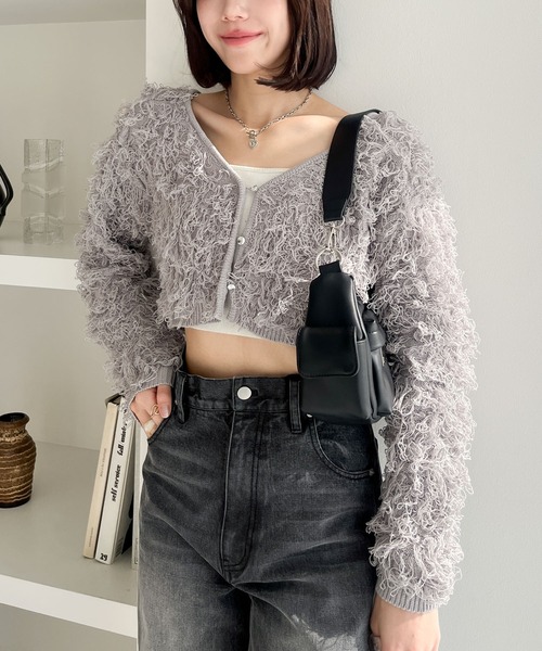 Heather（ヘザー）の「ループショートカーディガン　106260（カーディガン/ボレロ・レディース・グレー/アイボリー/ブラック・FREE）」の3枚目の写真