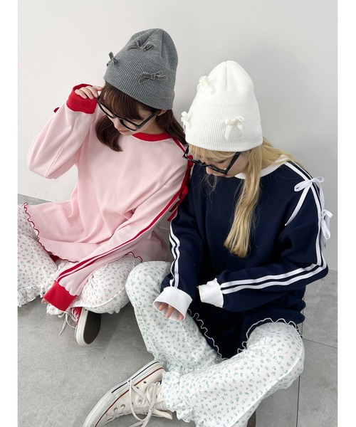 WC(ダブル シー)の「2ラインワッフルリボンロンT(Tシャツ/カットソー・レディース・ネイビー/ピンク/グレー・FREE)」の13枚目の写真