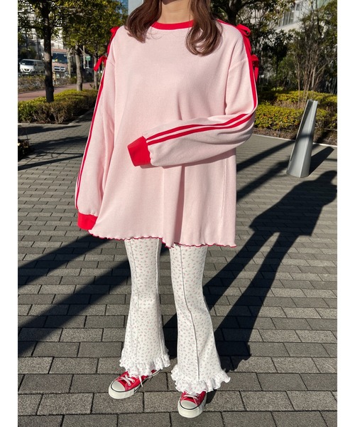 WC(ダブル シー)の「2ラインワッフルリボンロンT(Tシャツ/カットソー・レディース・ネイビー/ピンク/グレー・FREE)」の20枚目の写真