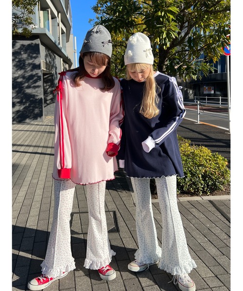 WC(ダブル シー)の「2ラインワッフルリボンロンT(Tシャツ/カットソー・レディース・ネイビー/ピンク/グレー・FREE)」の17枚目の写真