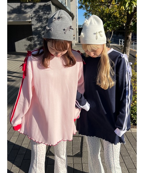 WC(ダブル シー)の「2ラインワッフルリボンロンT(Tシャツ/カットソー・レディース・ネイビー/ピンク/グレー・FREE)」の15枚目の写真