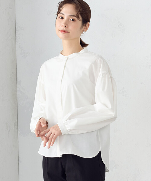 COMME CA ISM（コムサイズム）の「ボリュームスリーブ  バンドカラーシャツ（シャツ/ブラウス・レディース・サックスブルー/オフホワイト・MEDIUM/LARGE）」の4枚目の写真