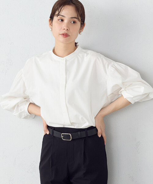 COMME CA ISM（コムサイズム）の「ボリュームスリーブ  バンドカラーシャツ（シャツ/ブラウス・レディース・サックスブルー/オフホワイト・MEDIUM/LARGE）」の5枚目の写真