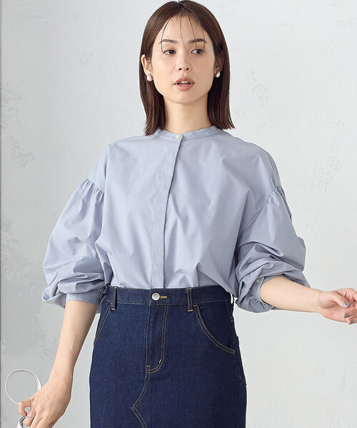 COMME CA ISM（コムサイズム）の「ボリュームスリーブ  バンドカラーシャツ（シャツ/ブラウス・レディース・サックスブルー/オフホワイト・MEDIUM/LARGE）」の8枚目の写真