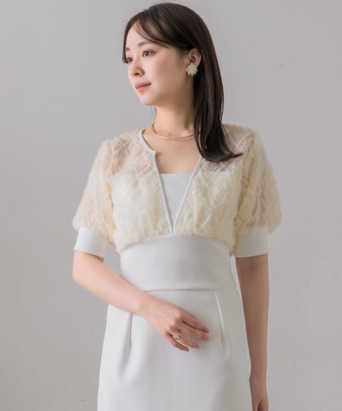 NEUNA(ヌナ)の「【入卒式等のセレモニーコーデにも!】カットドビーフリンジシアーフェザーロングワンピース(ワンピース・レディース・アイボリー/ブラック・SMALL/FREE)」の3枚目の写真