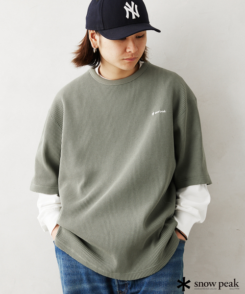 Snow Peak（スノーピーク）の「【SNOWPEAK / スノーピーク】別注 ドライワッフルTシャツ（Tシャツ/カットソー・メンズ・ブラック/ベージュ/グリーン・MEDIUM/LARGE）」の3枚目の写真