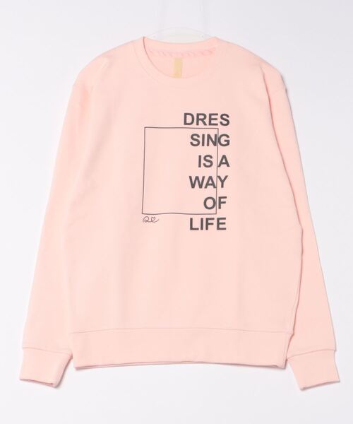 Q（キュー）の「スクエアロゴトレーナー（スウェット・レディース・オートミール/ライトグレー/ライトピンク・MEDIUM）」の4枚目の写真