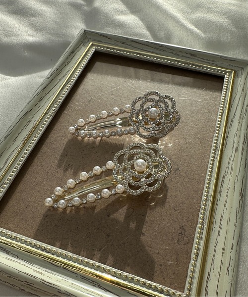 apres jour×ARIAZ】パールフラワーヘアピン2SET（バレッタ/ヘア