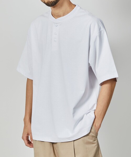 FREAK'S STORE（フリークスストア）の「【旧品番の為展開NG】FREAK’S STORE/フリークスストア AIRDRY 7.7オンス ビックシルエット ヘンリーネック Tシャツ/エアドライ/吸水速乾（Tシャツ/カットソー・メンズ・ホワイト/ブラック/グレイッシュベージュ/チャコール・SMALL/MEDIUM/LARGE）」の20枚目の写真