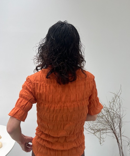 y/m(イム)の「コットンシャーリングトップス(Tシャツ/カットソー・レディース・ブラック/オフホワイト/オレンジ・FREE)」の4枚目の写真