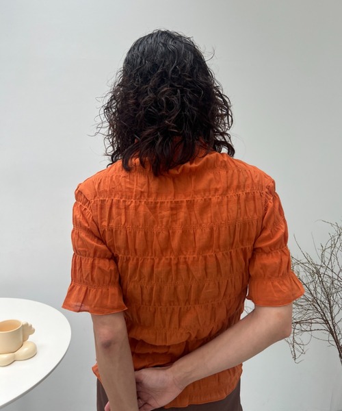y/m(イム)の「コットンシャーリングトップス(Tシャツ/カットソー・レディース・ブラック/オフホワイト/オレンジ・FREE)」の5枚目の写真
