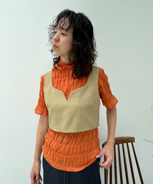y/m(イム)の「コットンシャーリングトップス(Tシャツ/カットソー・レディース・ブラック/オフホワイト/オレンジ・FREE)」の12枚目の写真