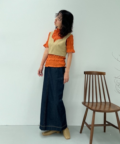 y/m(イム)の「コットンシャーリングトップス(Tシャツ/カットソー・レディース・ブラック/オフホワイト/オレンジ・FREE)」の15枚目の写真