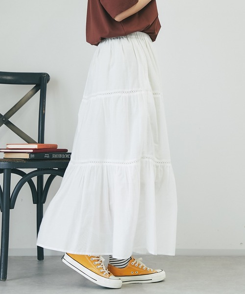 un dix cors（アンディコール）の「コットンボイルレースティアードスカート（スカート・レディース・オフホワイト/ブラック・FREE）」の7枚目の写真
