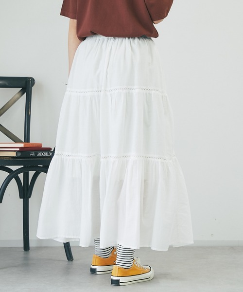 un dix cors（アンディコール）の「コットンボイルレースティアードスカート（スカート・レディース・オフホワイト/ブラック・FREE）」の11枚目の写真